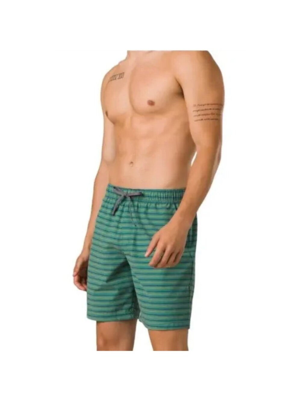 Prana Swim Shorts Mens XL Green Stripe 8" Metric E Waist UPF 50‎ NWT